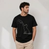 Erkek Minimal Kedi Çizim Baskılı Tişört Kısa Kol Yazlık T-Shirt - Siyah