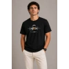 Erkek Müzik Temalı Baskılı Tişört Bisiklet Yaka Kısa Kol T-Shirt - Siyah