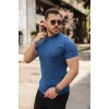 Erkek Örgü Desen Bisiklet Yaka Triko Tişört - %100 Pamuk Akrilik
