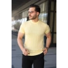 Erkek Örgü Desen Bisiklet Yaka Triko Tişört - %100 Pamuk Akrilik