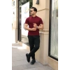 Erkek Örgü Desen Yakalı Kısa Kollu Triko Tişört