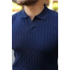Erkek Örgü Desen Yakalı Kısa Kollu Triko Tişört