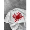 Erkek Örümcek Baskılı Tişört Kısa Kollu Bisiklet Yaka T-Shirt - Beyaz