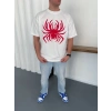 Erkek Örümcek Baskılı Tişört Kısa Kollu Bisiklet Yaka T-Shirt - Beyaz