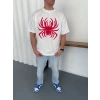 Erkek Örümcek Baskılı Tişört Kısa Kollu Bisiklet Yaka T-Shirt - Beyaz