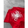 Erkek Örümcek Baskılı Tişört Kısa Kollu Bisiklet Yaka T-Shirt - Kırmızı