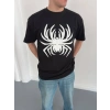 Erkek Örümcek Baskılı Tişört Kısa Kollu Bisiklet Yaka T-Shirt - Siyah