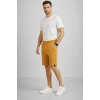 Erkek Otoban Dokuma Şort Beli Lastikli Bağcıklı, Cepli, Rahat Kesim Günlük Yazlık Şort - Hardal