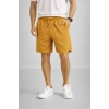 Erkek Otoban Dokuma Şort Beli Lastikli Bağcıklı, Cepli, Rahat Kesim Günlük Yazlık Şort - Hardal