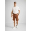 Erkek Otoban Dokuma Şort Beli Lastikli Bağcıklı, Cepli, Rahat Kesim Günlük Yazlık Şort - Kahverengi