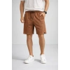 Erkek Otoban Dokuma Şort Beli Lastikli Bağcıklı, Cepli, Rahat Kesim Günlük Yazlık Şort - Kahverengi