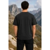 Erkek Outdoor Pusula Dağ Baskılı Kısa Kollu Oversize T-Shirt - Siyah