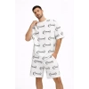 Erkek Oversize Ön Ve Arka Baskılı Tişört Şort Takım Rahat Kalıp Yazlık Günlük Kombin - Beyaz