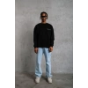 Erkek Oversize Sweatshirt – Siyah Renk  Ön Ve Sırt Baskılı, Üç İplik İçi Pamuklu Kumaş, Rahat Kalıp, Ribanalı Kışlık Sweat  Winagain Polizei Serisi - Siyah