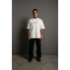 Erkek Oversize Tişört – Beyaz 24/1 Penye Kumaş, Bisiklet Yaka, Ön - Arka Baskılı, Streetwear Tarzı Rahat Büyük Kalıp T-Shirt- Beyaz