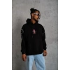 Erkek Oversize Üç İplik Kapüşonlu Sweatshirt – Siyah “Don’t Be Terrified” Ön, Sırt Ve Kol Baskılı, Kanguru Cepli, Ribanalı Rahat Model- Siyah