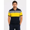 Erkek Pike Kumaş Çizgili Polo Yaka Tişört Kısa Kol Yazlık T-Shirt - Lacivert