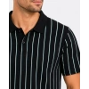 Erkek Pike Kumaş Çizgili Polo Yaka Tişört Kısa Kol Yazlık T-Shirt - Siyah