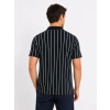 Erkek Pike Kumaş Çizgili Polo Yaka Tişört Kısa Kol Yazlık T-Shirt - Siyah