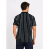 Erkek Pike Kumaş Çizgili Polo Yaka Tişört Kısa Kol Yazlık T-Shirt - Siyah