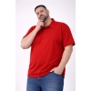 Erkek Pike Kumaş Düğmeli Yaka Battal Büyük Beden Günlük Kısa Kol Tişört T-shirt - Kırmızı