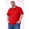 Erkek Pike Kumaş Düğmeli Yaka Battal Büyük Beden Günlük Kısa Kol Tişört T-shirt - Kırmızı
