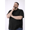 Erkek Pike Kumaş Düğmeli Yaka Battal Büyük Beden Günlük Kısa Kol Tişört T-shirt - Siyah