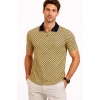 Erkek Pike Kumaş Polo Yaka Desenli Tişört Kısa Kol Yazlık T-Shirt - Sarı