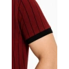 Erkek Polo Yaka Çizgili Tişört Kısa Kol Düğmeli Yazlık T-Shirt - Bordo