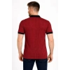 Erkek Polo Yaka Çizgili Tişört Kısa Kol Düğmeli Yazlık T-Shirt - Bordo