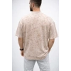 Erkek Premium Tişört OSY Yumuşak Dokulu Yıkamalı Oversize T-Shirt - Bej