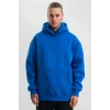 Erkek Saks Mavi Double Oversize 3 İplik Pamuklu Kapüşonlu Kanguru Cepli Sweatshirt Hoodie - Saks Mavi