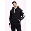 Erkek Şeritli Kapüşonlu Sweatshirt Oversize 3 Iplik Pamuklu - Siyah
