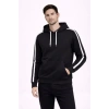 Erkek Şeritli Kapüşonlu Sweatshirt Oversize 3 Iplik Pamuklu - Siyah