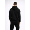 Erkek Şeritli Kapüşonlu Sweatshirt Oversize 3 Iplik Pamuklu - Siyah