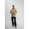 Erkek Şimşek Baskılı Kapşonlu Sweatshirt Üç İplik Pamuklu Kanguru Cepli Double Oversize Hoodie - Bej