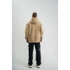 Erkek Şimşek Baskılı Kapşonlu Sweatshirt Üç İplik Pamuklu Kanguru Cepli Double Oversize Hoodie - Bej