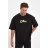 Erkek Sırt Baskılı Bisiklet Yaka Oversize T-shirt - Siyah