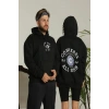 Erkek Sırt Baskılı Oversize Üç İplik Kapüşonlu Hoodie Sweatshirt - Siyah