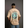 Erkek Sırt Baskılı T-shirt - Bej