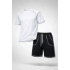 Erkek Spor Tişört Şort Takım Kontrast Dikiş Detaylı Ovarsize Rahat Kalıp - Beyaz