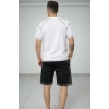 Erkek Spor Tişört Şort Takım Kontrast Dikiş Detaylı Ovarsize Rahat Kalıp - Beyaz