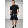 Erkek Spor Tişört Şort Takım Kontrast Dikiş Detaylı Ovarsize Rahat Kalıp - Siyah