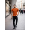 Erkek T-Shirt Bisiklet Yaka Slim Fit Dar Kesim Likralı Tişört Günlük Basic Body - Koyu Turuncu