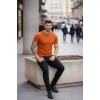 Erkek T-Shirt Bisiklet Yaka Slim Fit Dar Kesim Likralı Tişört Günlük Basic Body - Koyu Turuncu