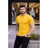 Erkek T-Shirt Bisiklet Yaka Slim Fit Dar Kesim Likralı Tişört Günlük Basic Body - Sarı