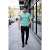 Erkek T-Shirt Bisiklet Yaka Slim Fit Dar Kesim Likralı Tişört Günlük Basic Body - Turkuvaz
