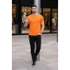 Erkek T-Shirt Bisiklet Yaka Slim Fit Dar Kesim Likralı Tişört Günlük Basic Body - Turuncu