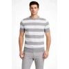 Erkek T-shirt Çizgili Triko Dokuma Bisiklet Yaka Tişört - Gri