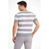 Erkek T-shirt Çizgili Triko Dokuma Bisiklet Yaka Tişört - Gri